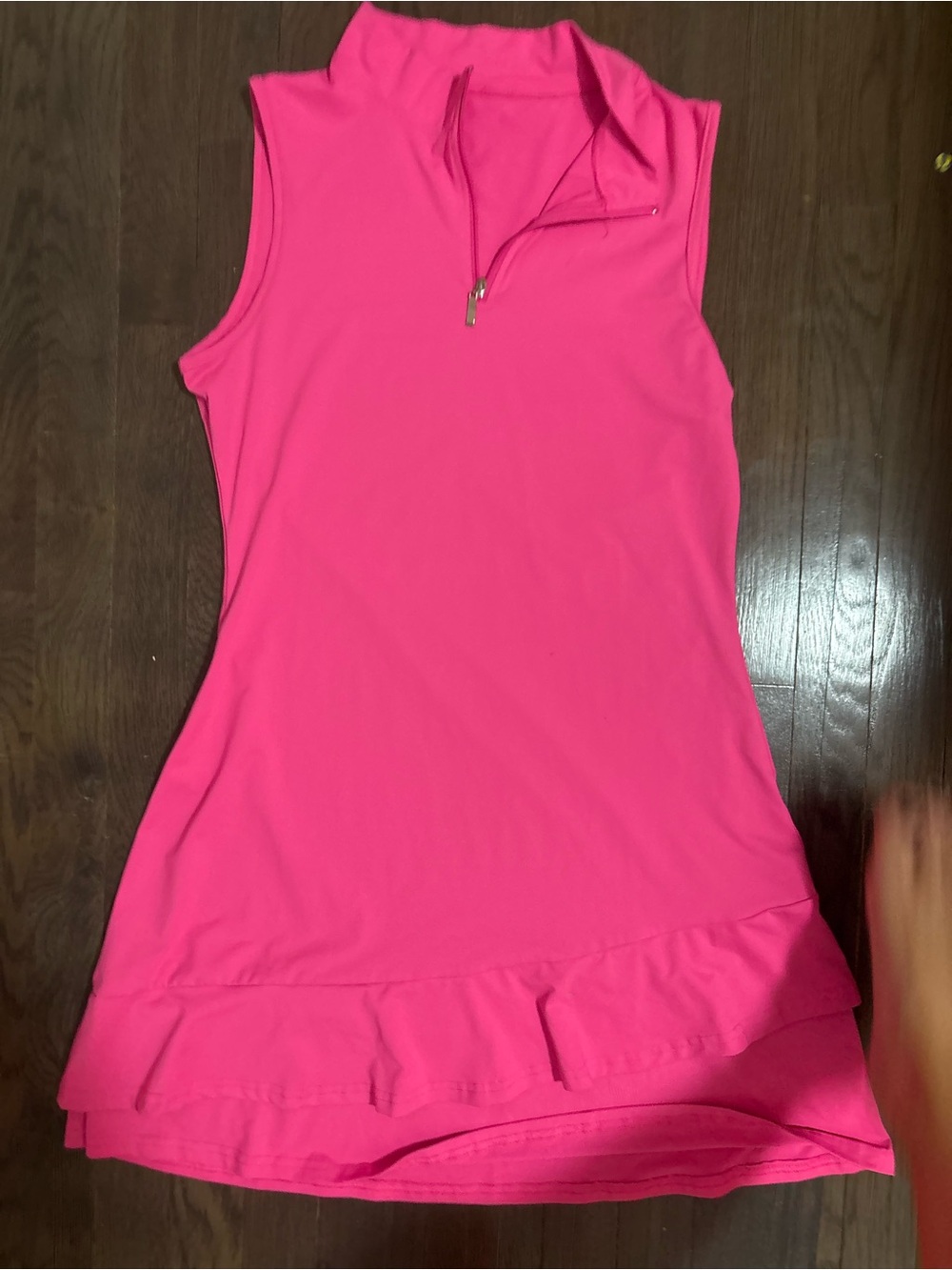 Sleeveless hot Pink Zip-Front Women's Top athletic dress with ruffles